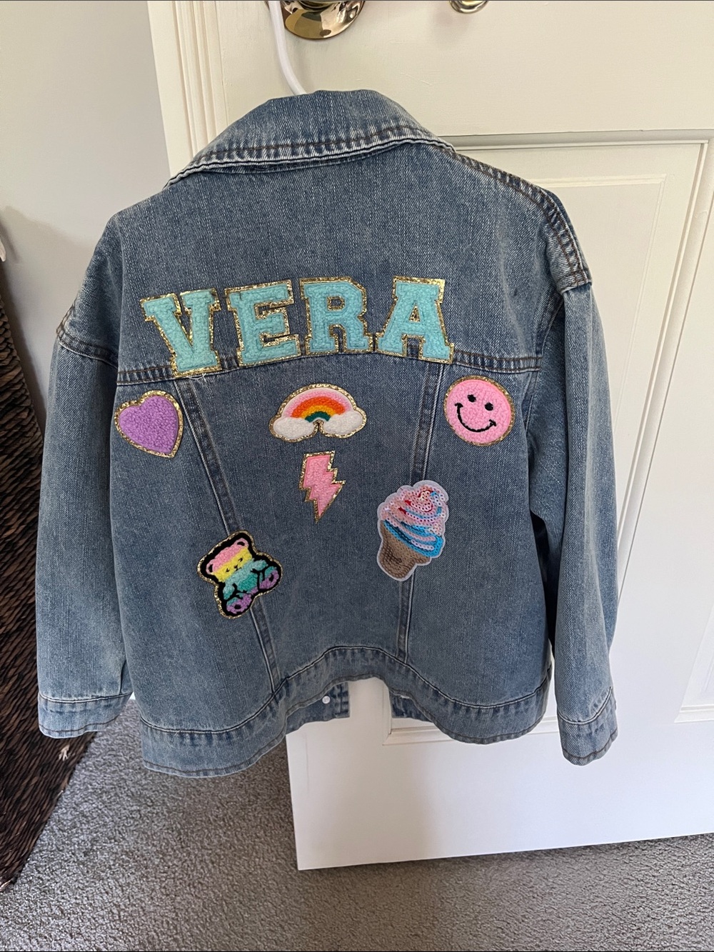 Personalized Kids Denim Jacket with Colorful Patches - VERA